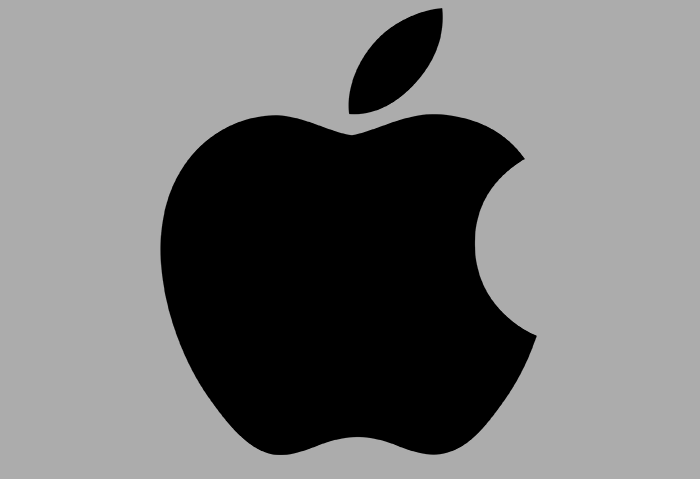 Black apple logo on a grey background